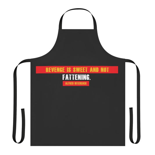 Alfred Hitchcock inspired apron featuring a quote about revenge