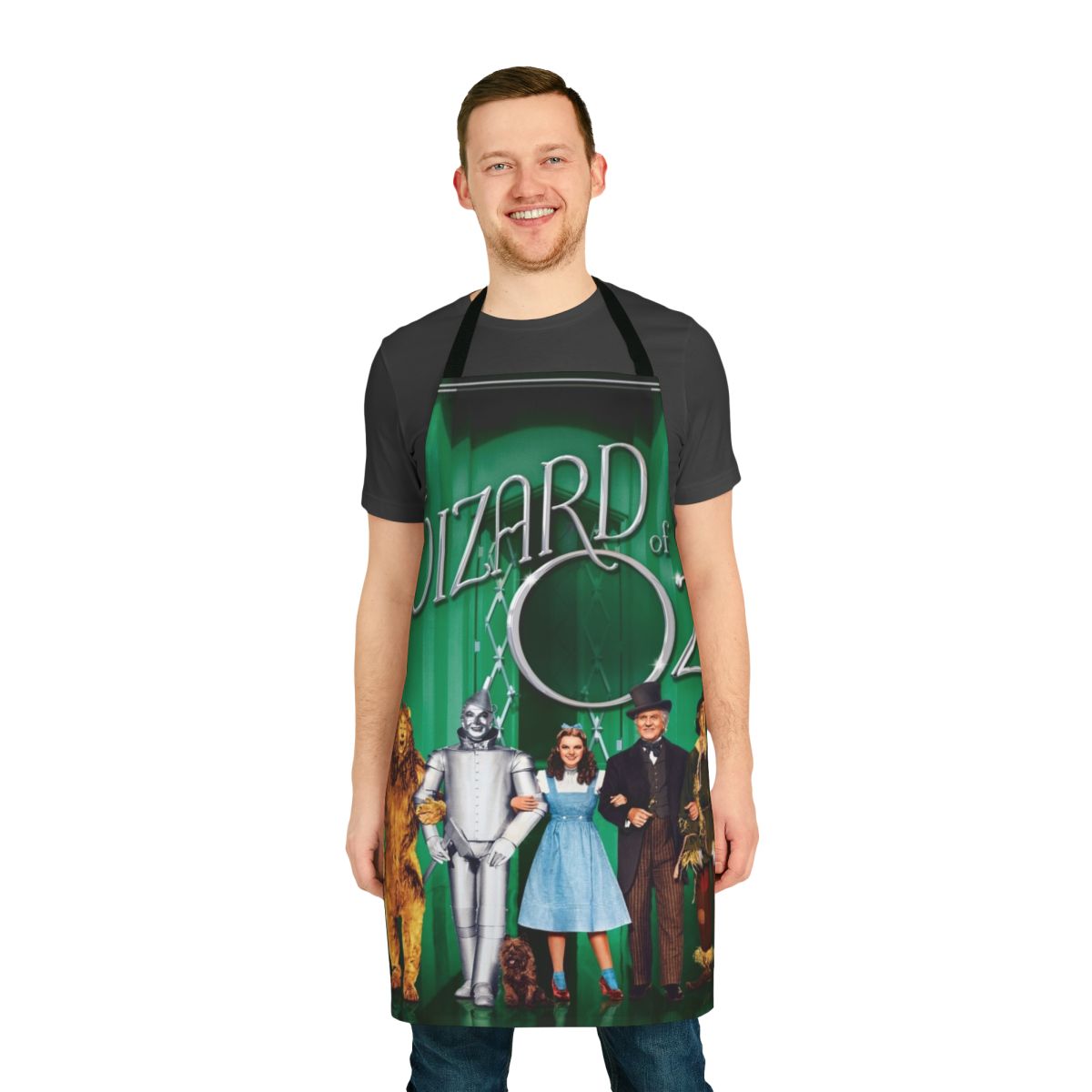Wizard of Oz-themed apron with iconic characters and imagery from the beloved classic film and musical.
