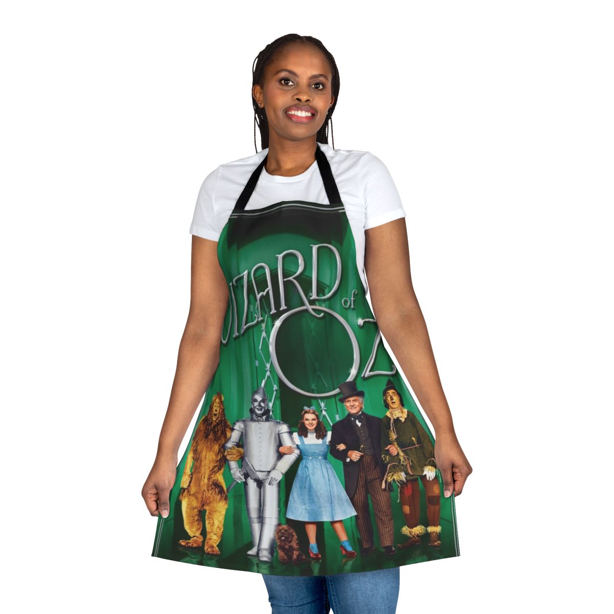 Wizard of Oz-themed apron with iconic characters and imagery from the beloved classic film and musical.