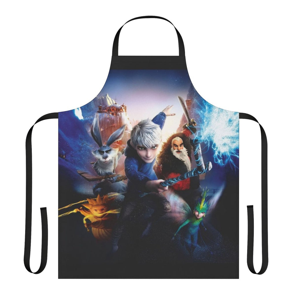 A white and blue apron featuring the character Jack Frost from the movie Rise of the Guardians