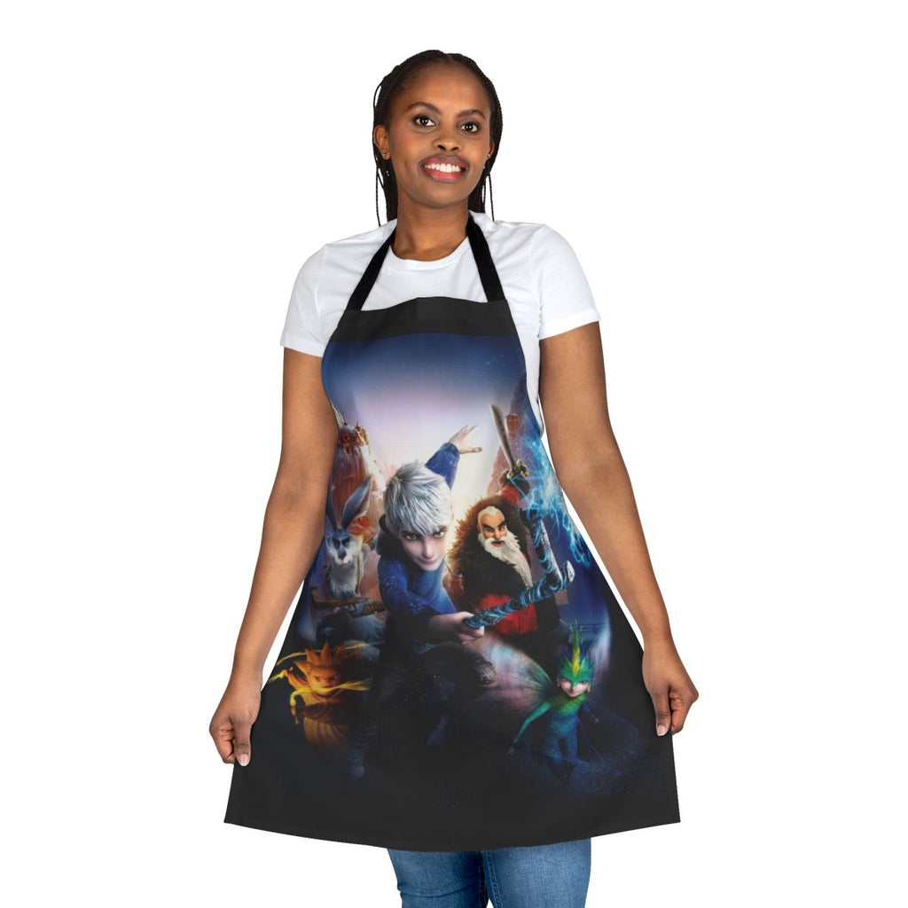 A white and blue apron featuring the character Jack Frost from the movie Rise of the Guardians