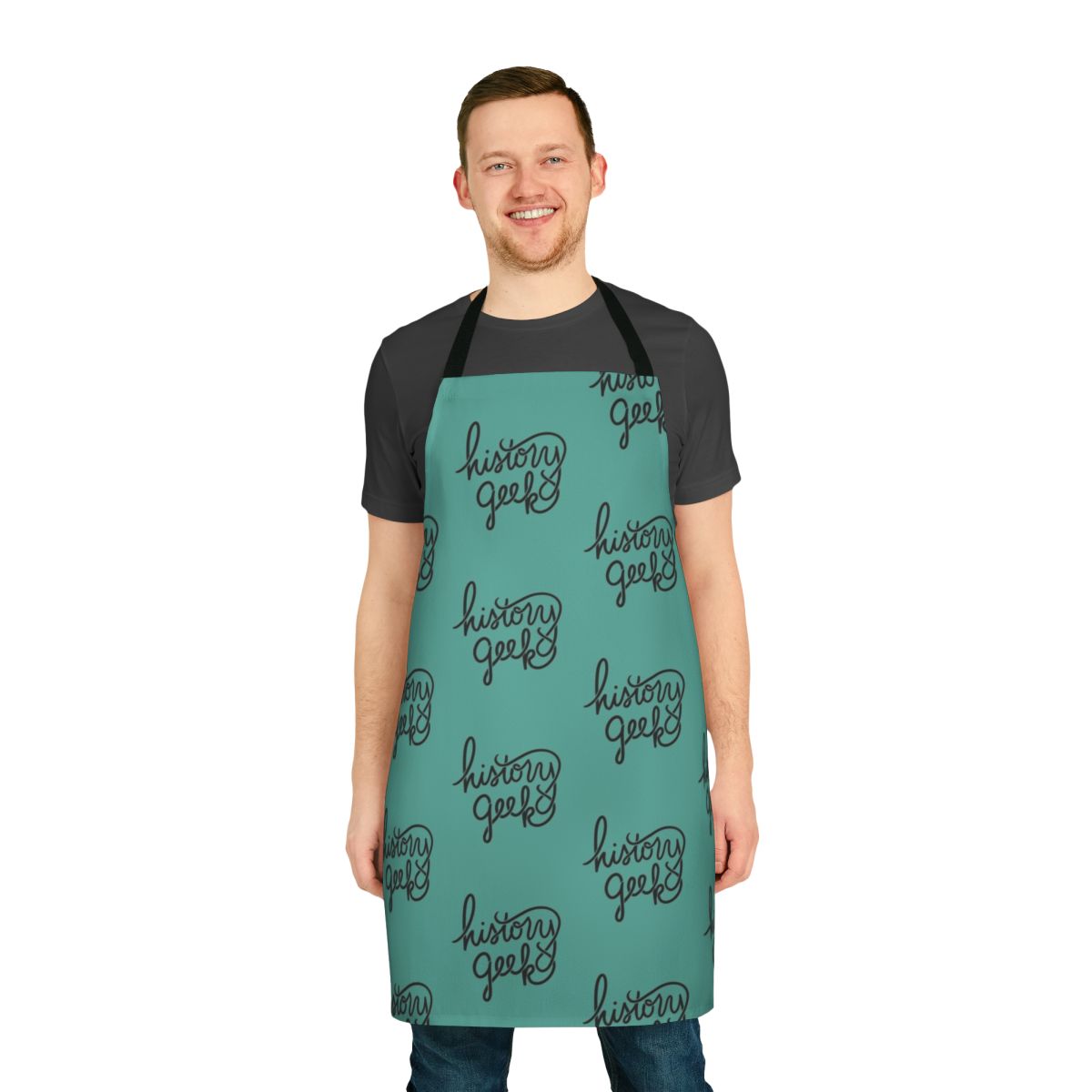 A stylish and practical apron featuring a "History Geek" design, perfect for history lovers and teachers.