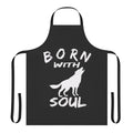A wolf-themed apron with a bold, tribal-inspired design