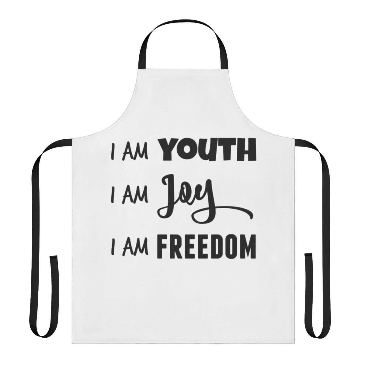 A vibrant apron featuring the iconic quote "I Am Youth, I Am Joy, I Am Freedom" from the beloved Disney film Peter Pan