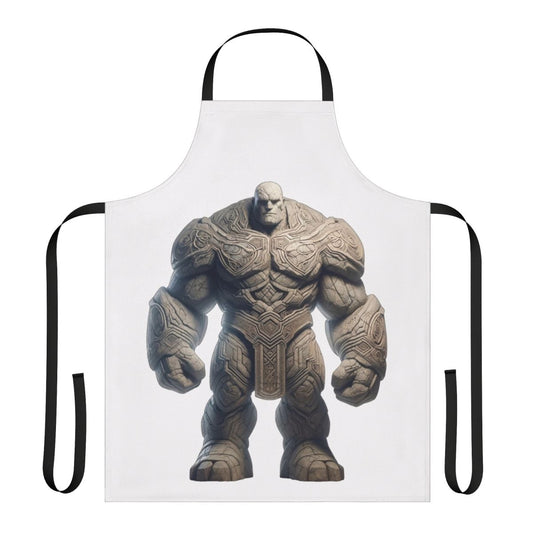 Detailed embroidered apron featuring a golem, a legendary mythical creature.