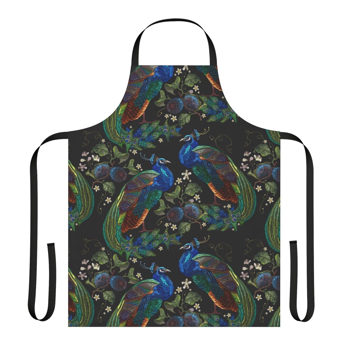 Embroidered peacock design on a high-quality apron