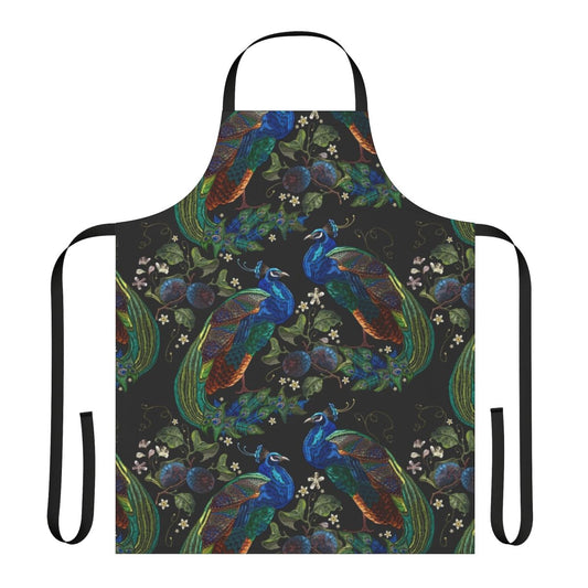 Embroidered peacock design on a high-quality apron