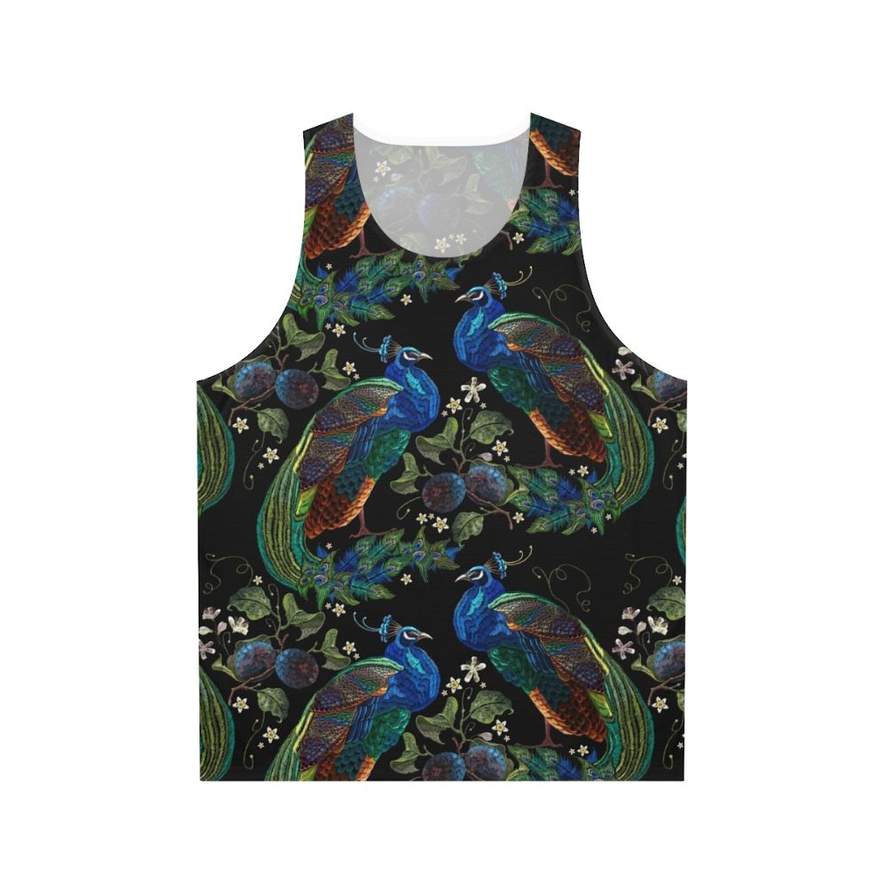 Embroidered peacock unisex tank top