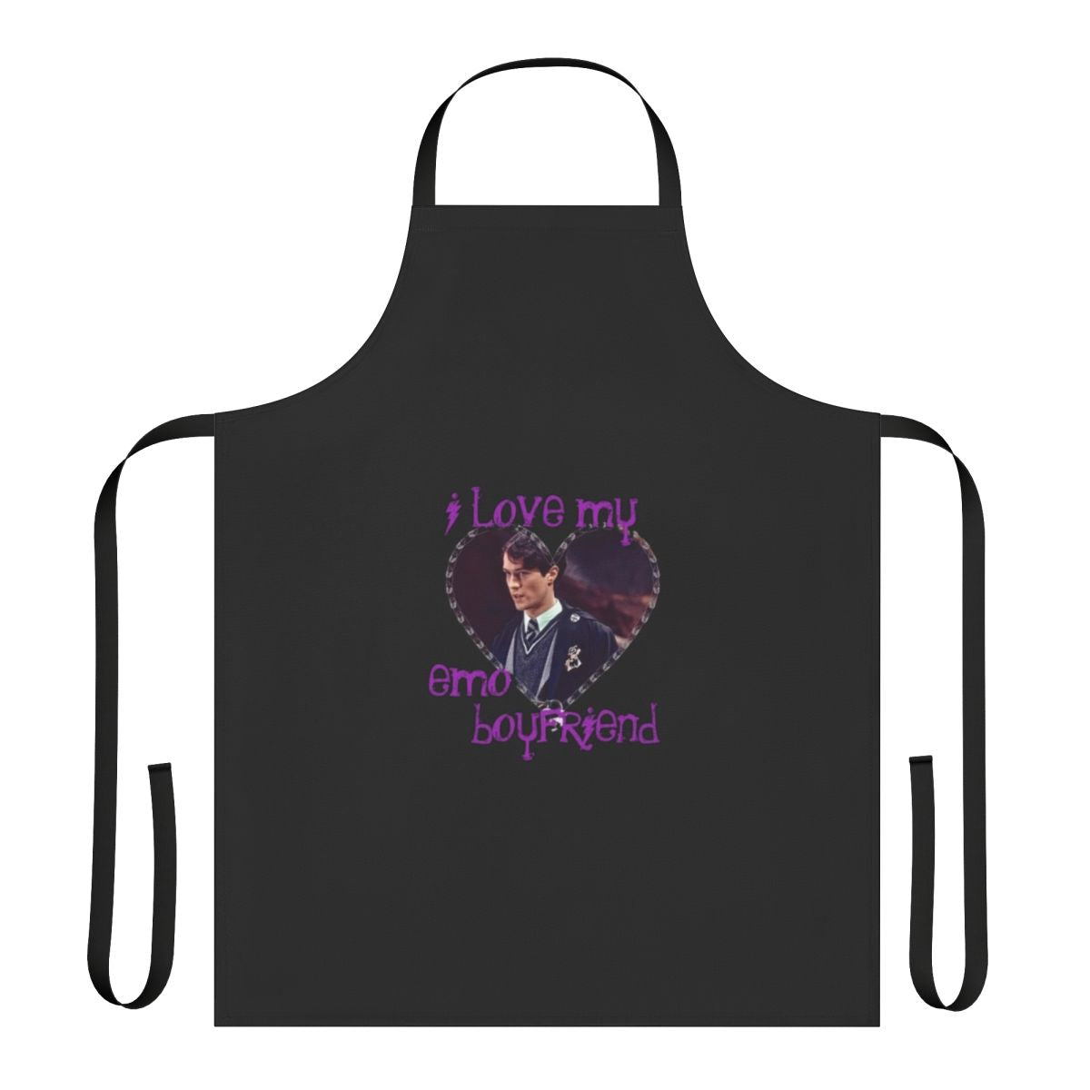 Emo-style apron featuring a design inspired by the character Tom Riddle from the Harry Potter series.