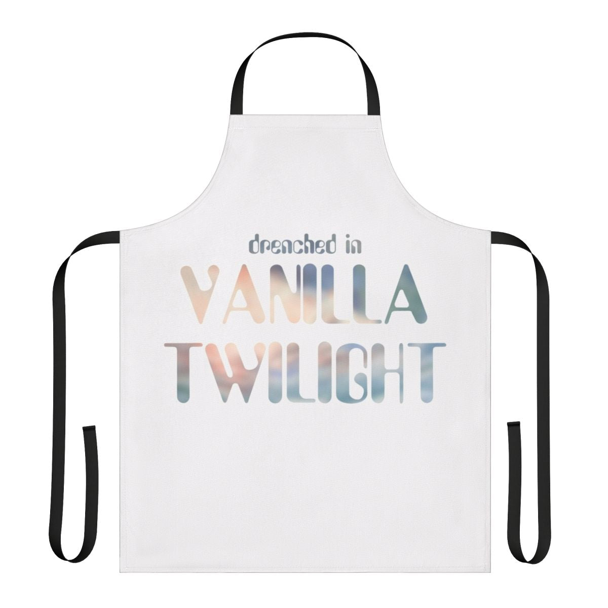 An apron featuring the lyrics and artwork inspired by the Owl City song "Vanilla Twilight"