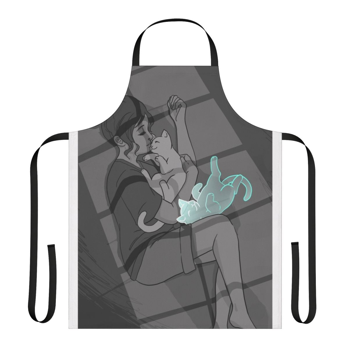 Emotional waiting apron featuring a dark reaper and a cat, inspired by the webcomic art of Jenny Jinya