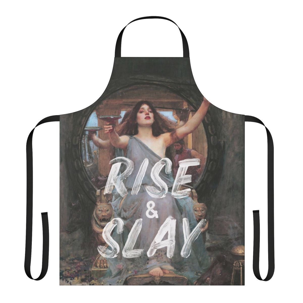 A stylish and empowering "Rise and Slay" graphic apron for the modern, sarcastic woman