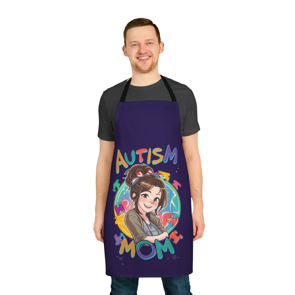 Autism Mom Apron featuring a superhero design and inspiring message