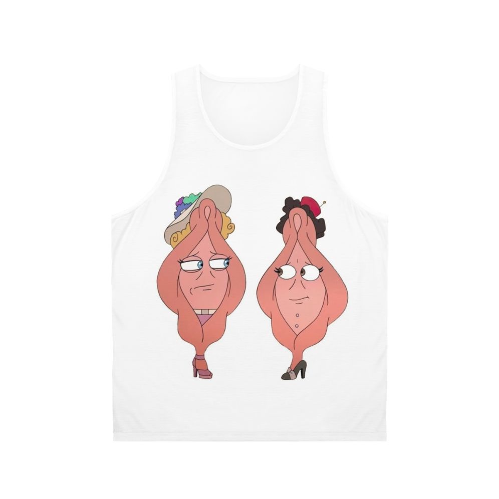 Unisex tank top with big mouth inspired design