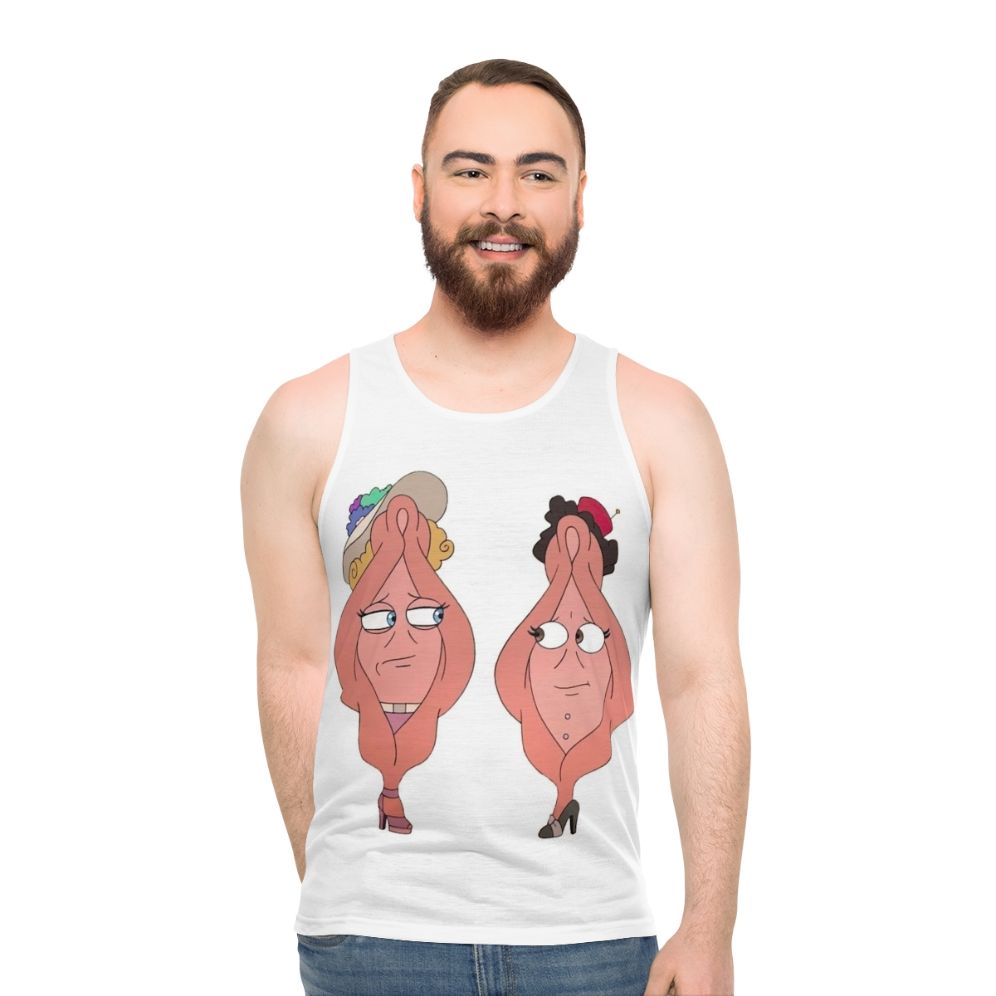 Unisex tank top with big mouth inspired design