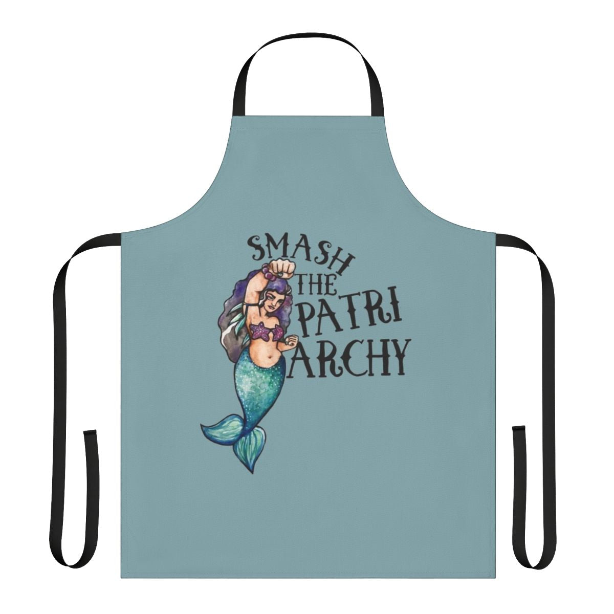 Smash the patriarchy-themed apron featuring a cute mermaid illustration