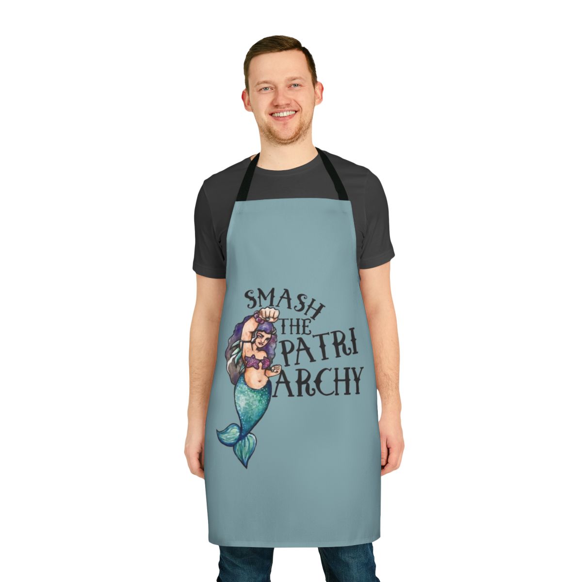 Smash the patriarchy-themed apron featuring a cute mermaid illustration