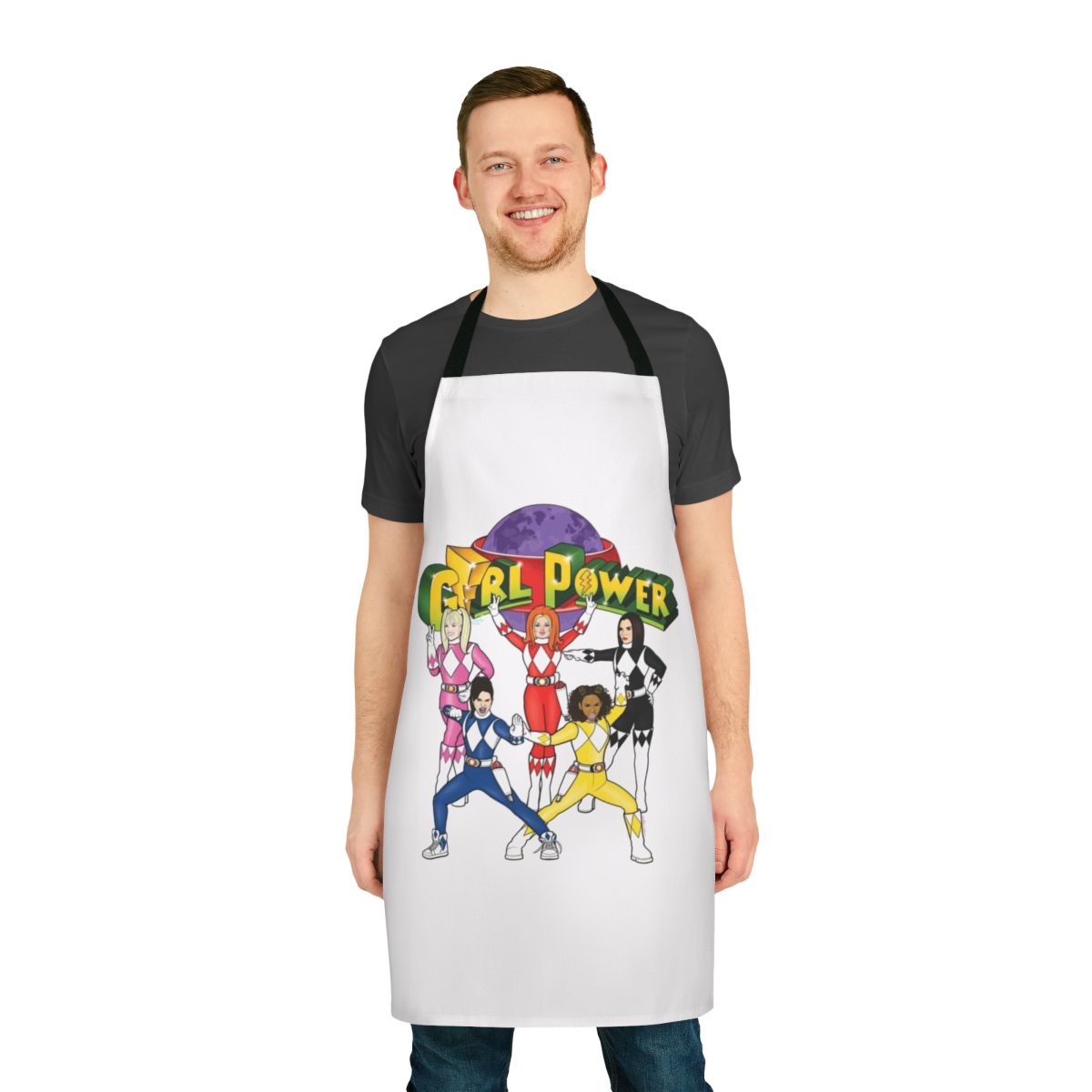 Colorful apron featuring girl ranger and LGBTQ+ pride design
