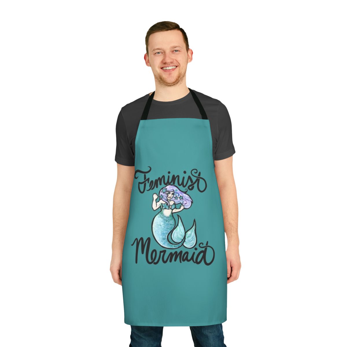 Feminist mermaid illustration printed on a high-quality apron