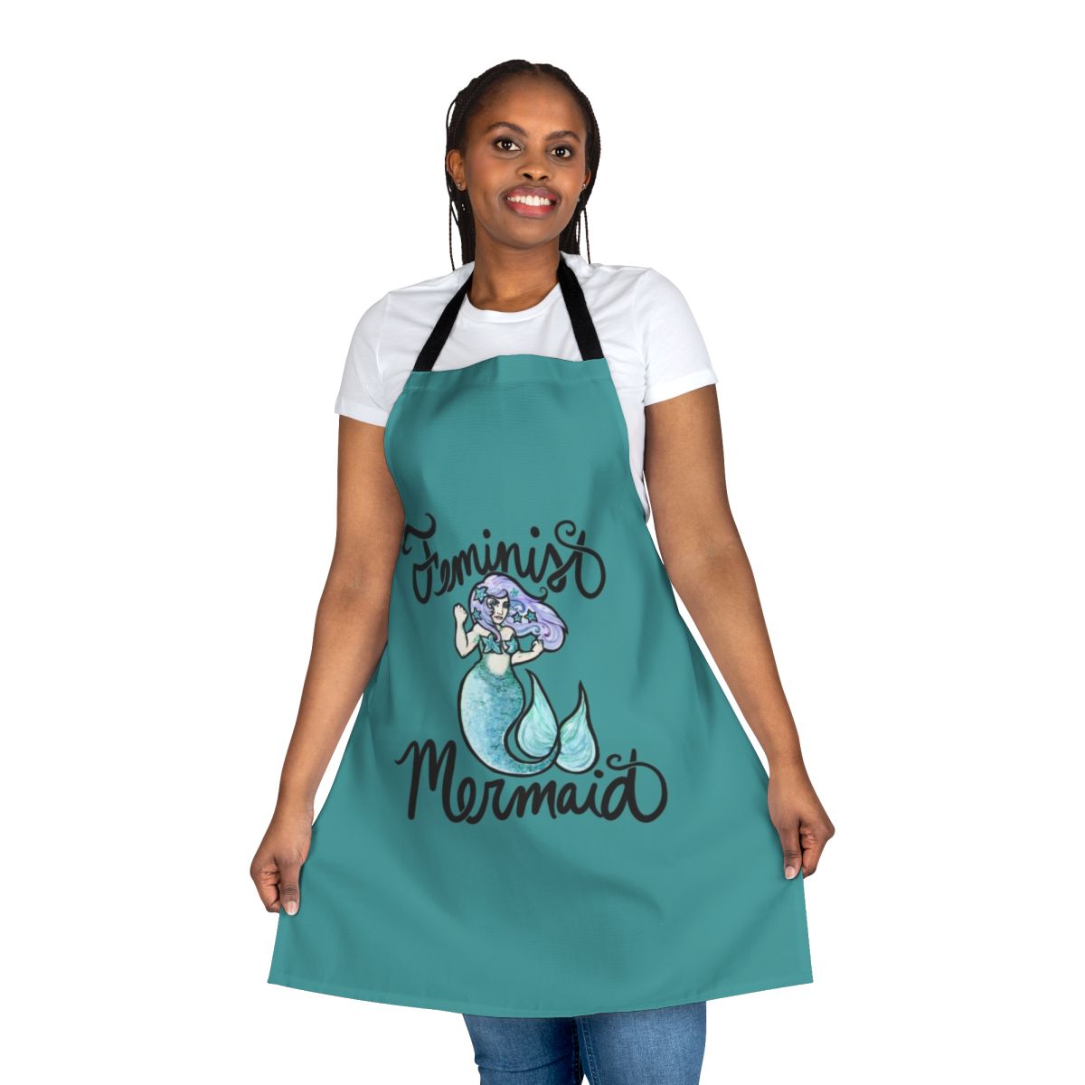 Feminist mermaid illustration printed on a high-quality apron