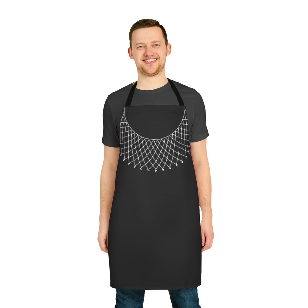 Empowering apron featuring a beaded collar design and Ruth Bader Ginsburg-inspired graphics.