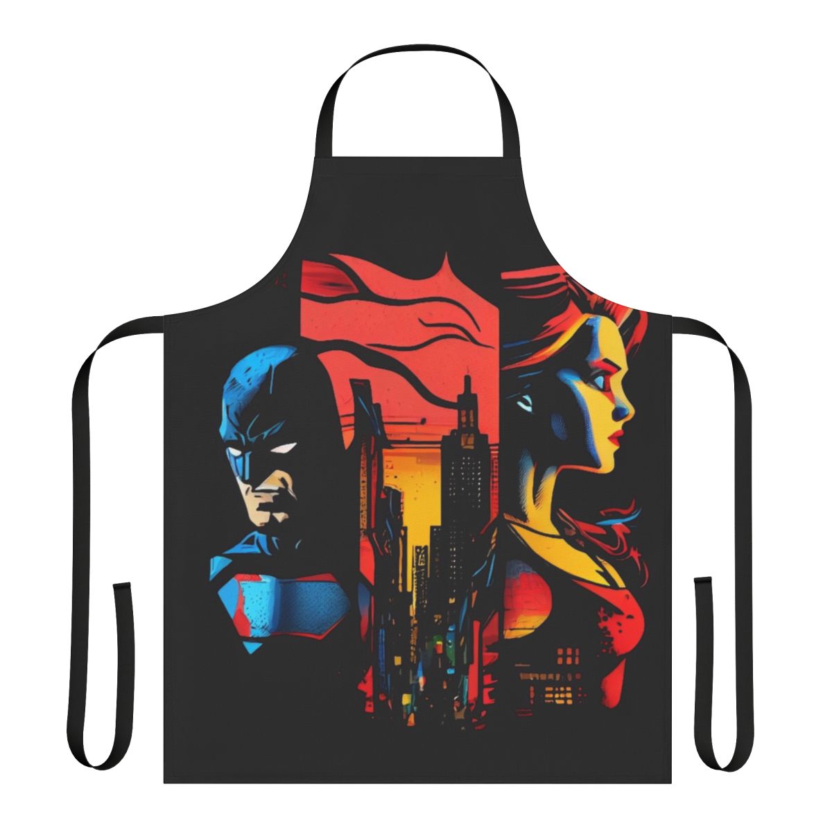 Stylish apron featuring a bold superhero design, perfect for embracing your inner hero in the kitchen.