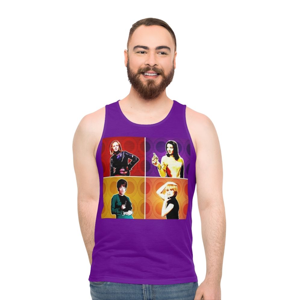 Unisex tank top featuring pop art designs of classic TV heroines