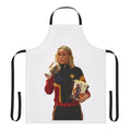 A vibrant apron featuring the iconic Captain Marvel logo and colors, designed to empower women in the kitchen and beyond.