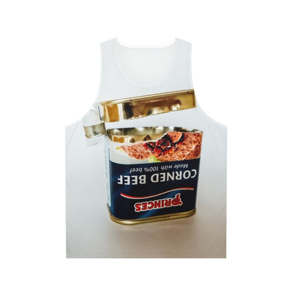 Empty tin of corned beef graphic unisex tank top