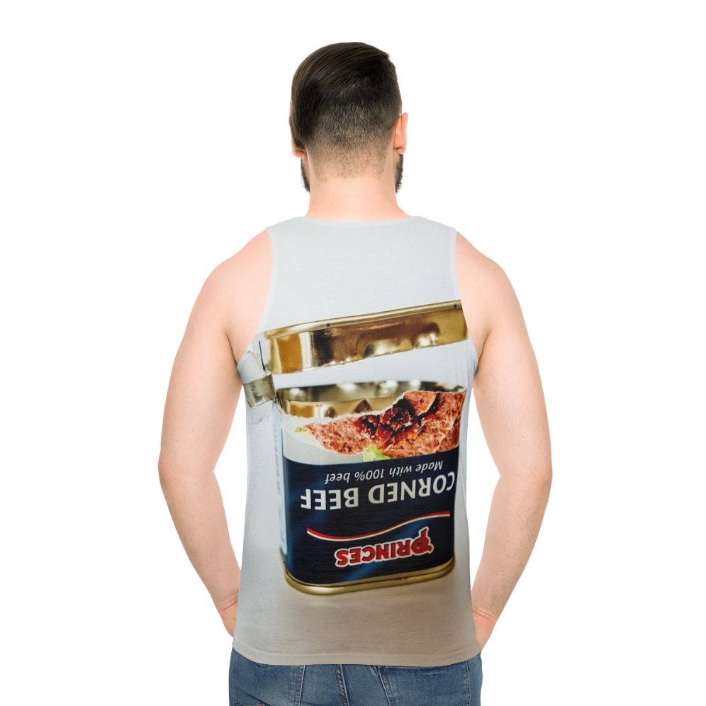 Empty tin of corned beef graphic unisex tank top