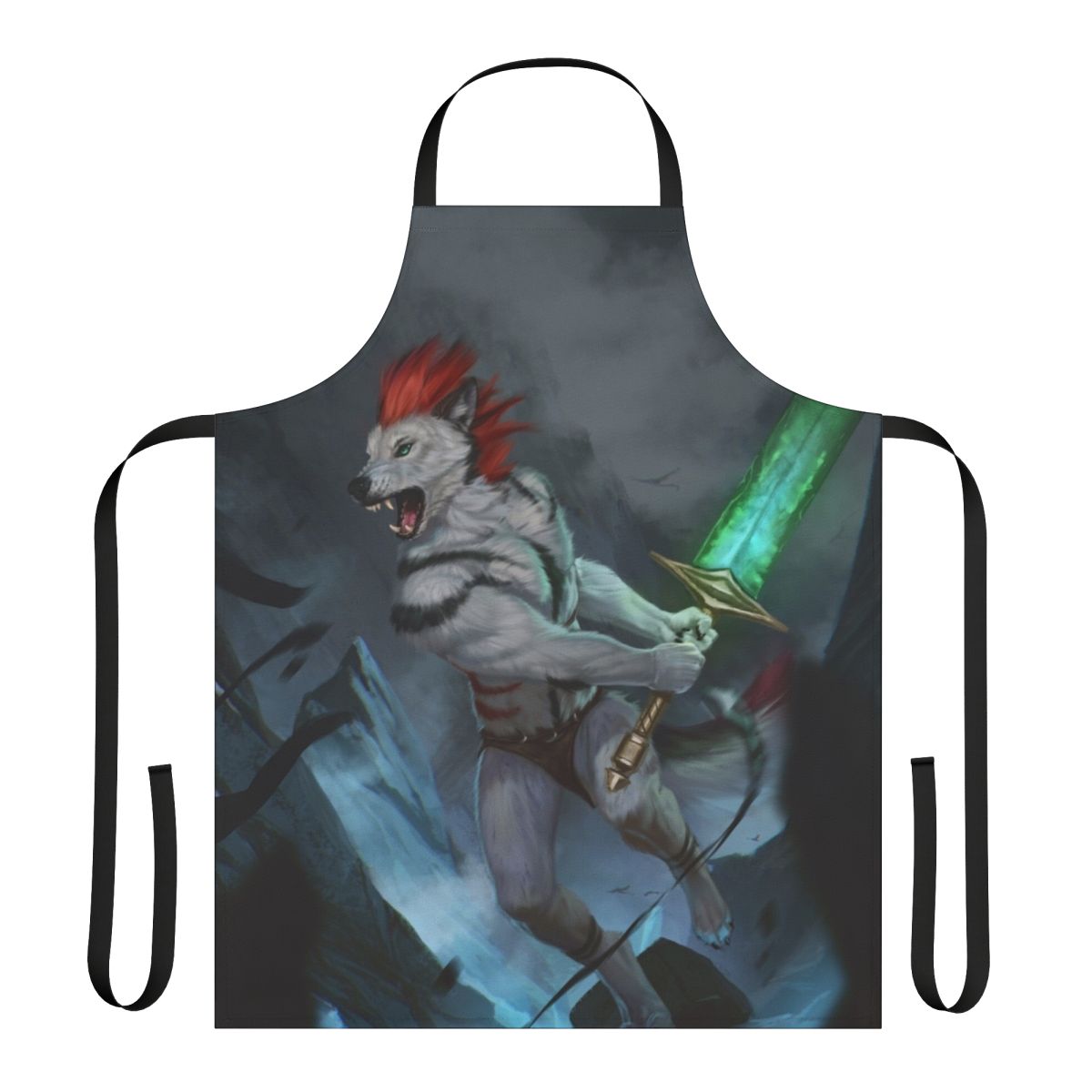Digital painting of an anthro wolf character in a fantasy-themed apron.