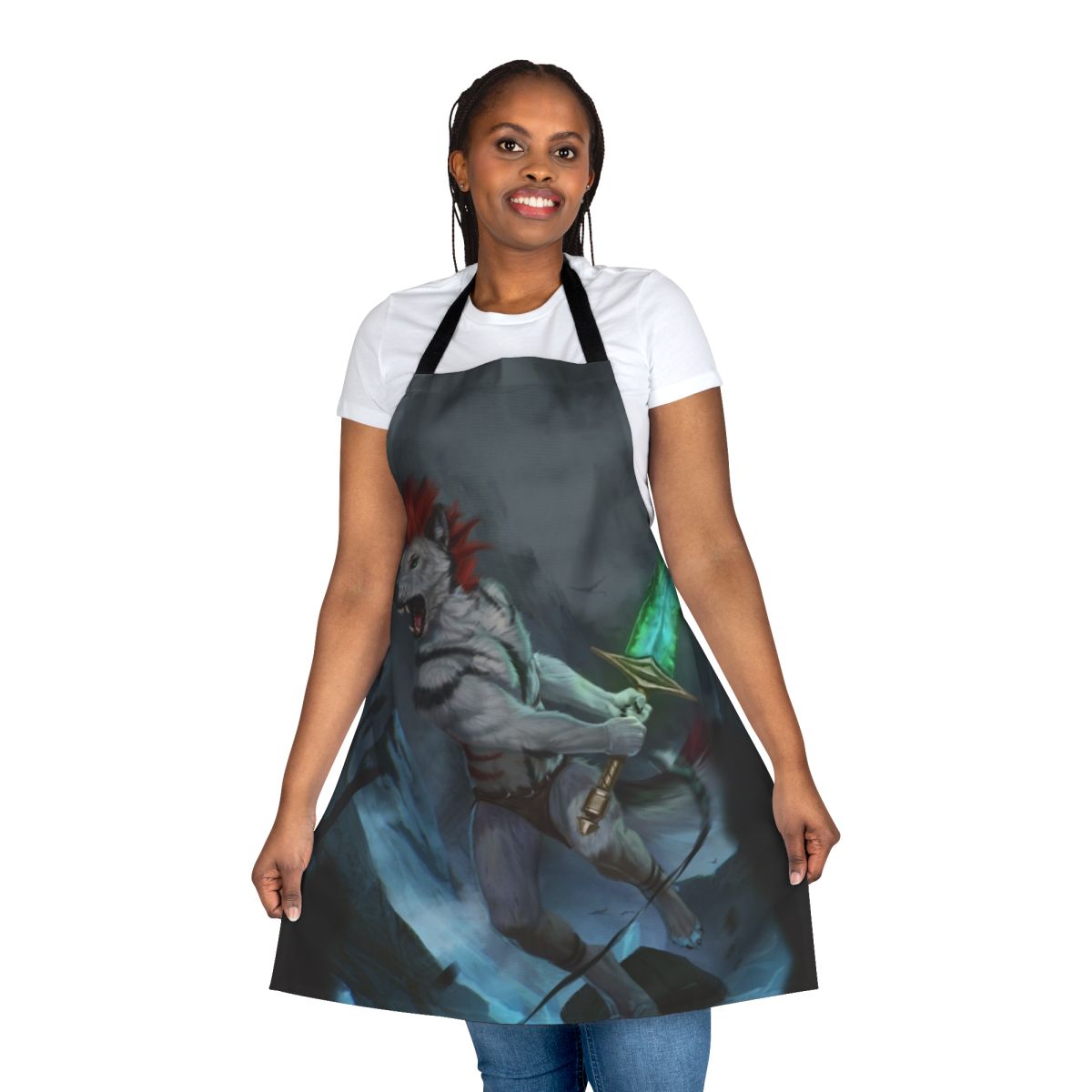 Digital painting of an anthro wolf character in a fantasy-themed apron.
