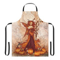 "Enchanted autumn apron featuring pumpkins, crows, and fairytale-inspired imagery"