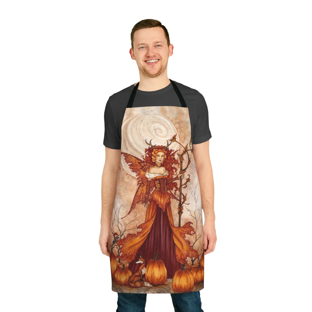 "Enchanted autumn apron featuring pumpkins, crows, and fairytale-inspired imagery"
