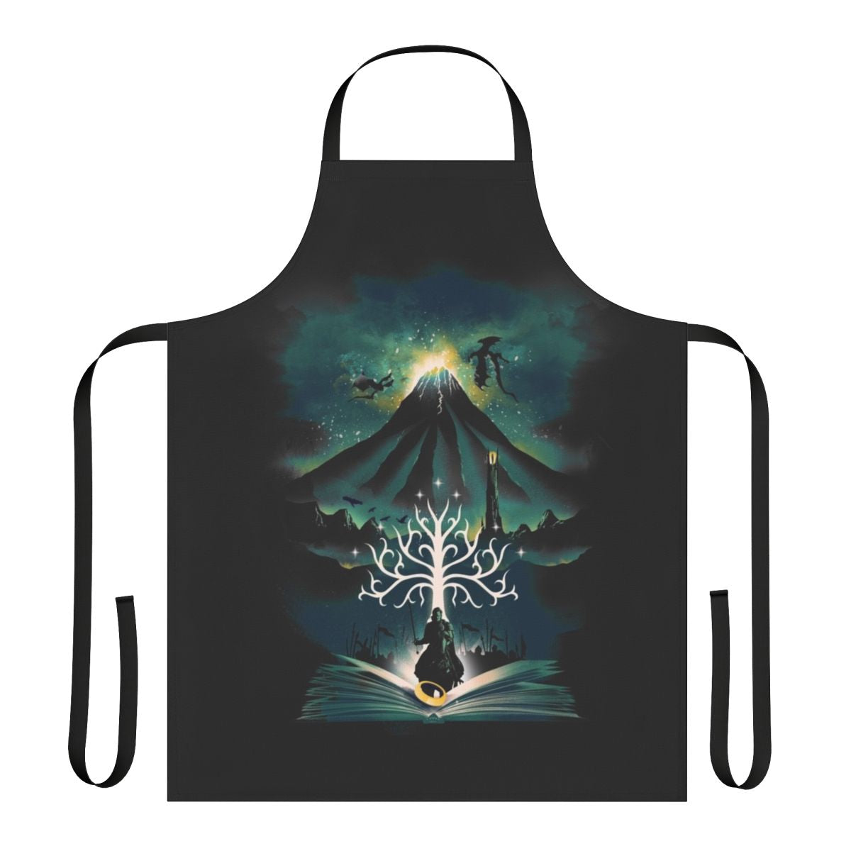 Artistic apron featuring a magical book cover design