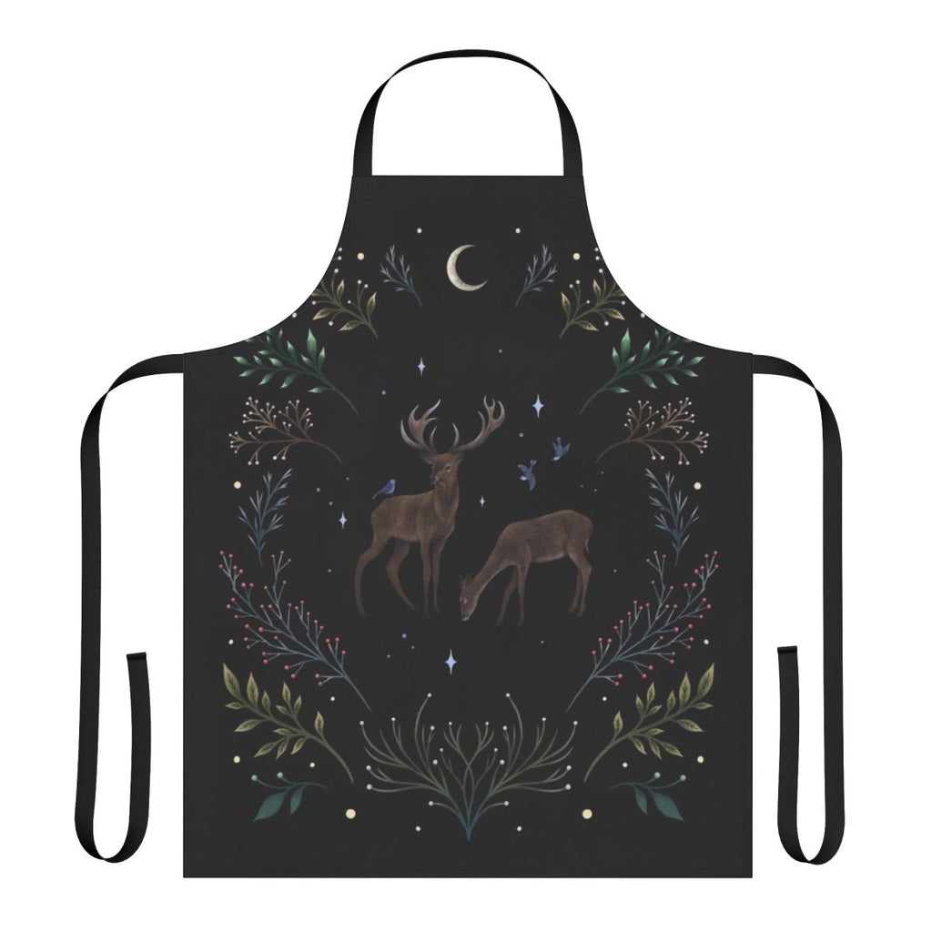 Deer in the moonlight design on a teal blue and mint green apron