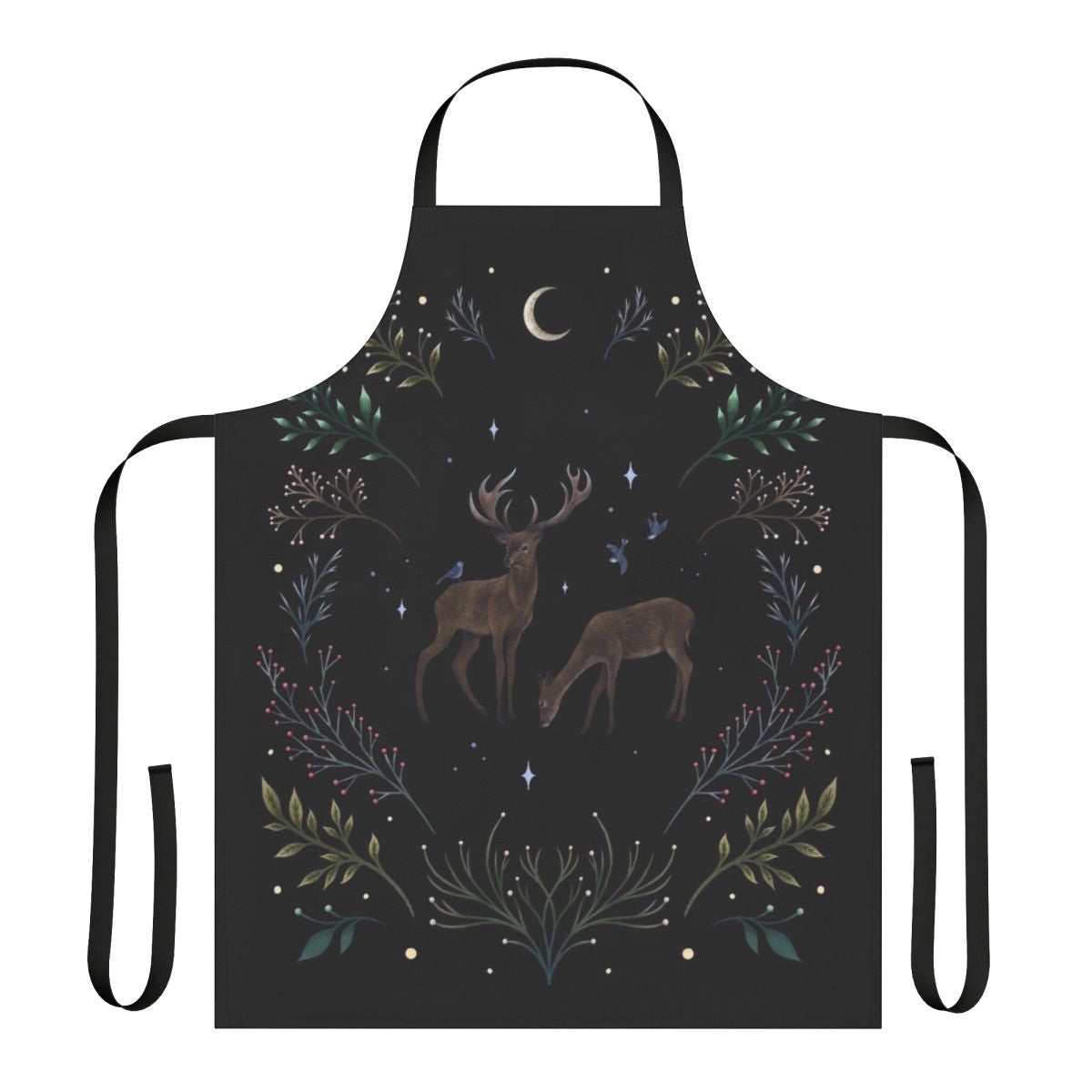 Deer in the moonlight design on a teal blue and mint green apron
