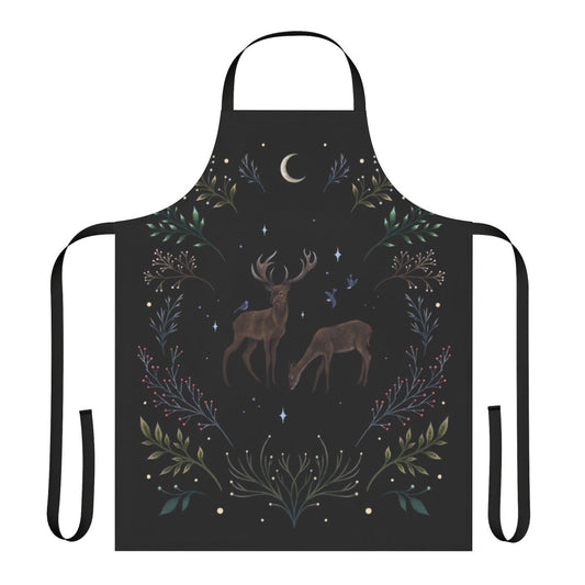 Deer in the moonlight design on a teal blue and mint green apron