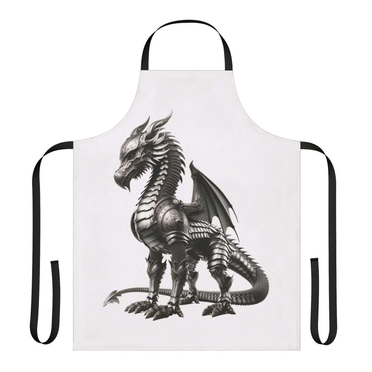 Illustration of a medieval knight's armor with a dragon motif, used as a cooking apron