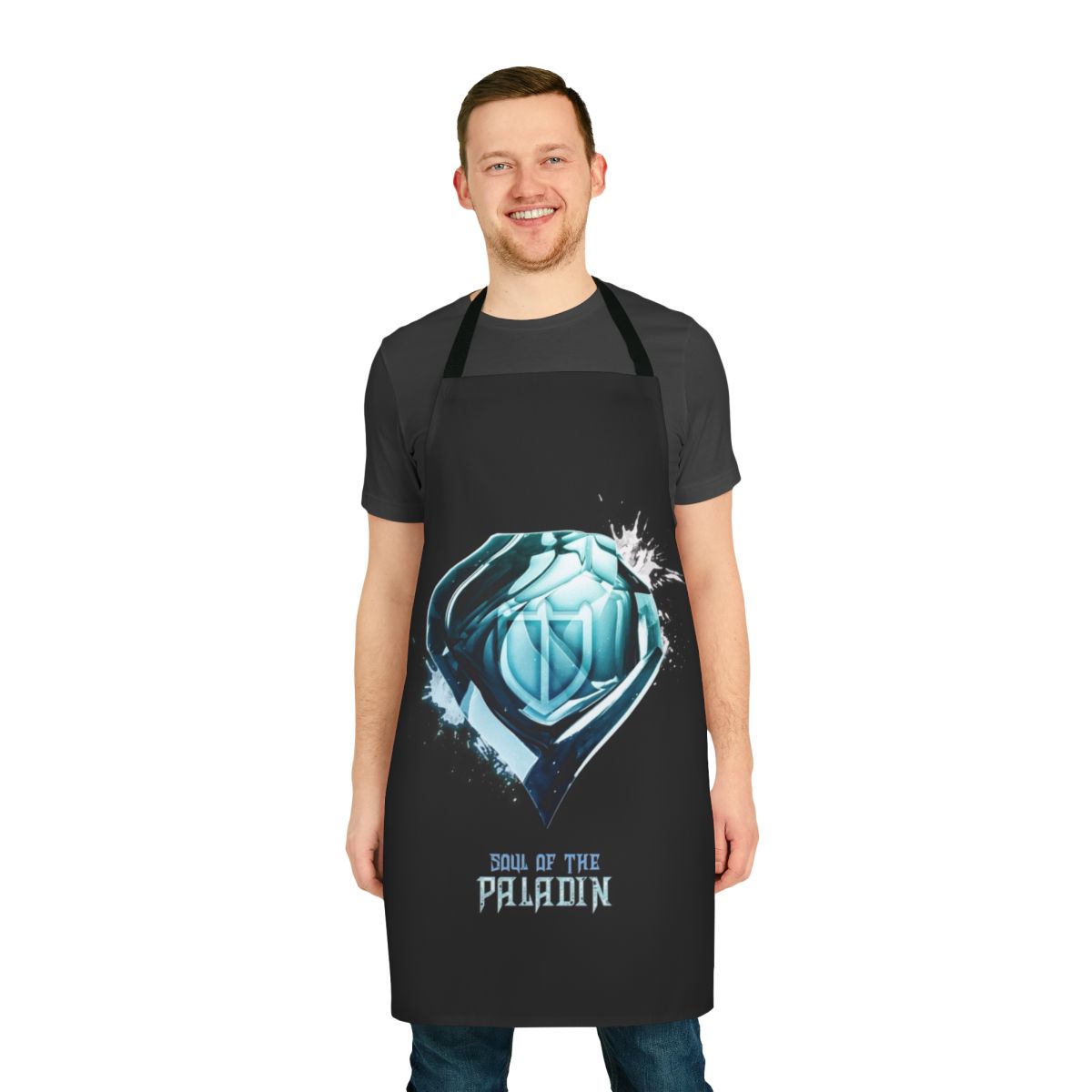 Enchanted fantasy apron featuring paladin relic design from Final Fantasy XIV