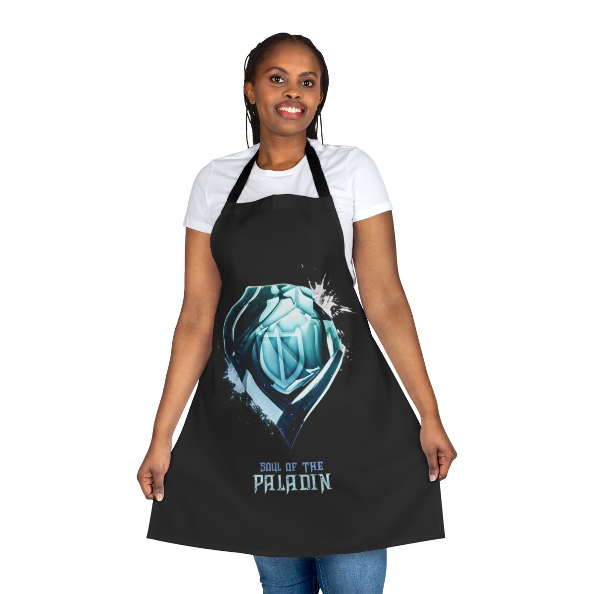 Enchanted fantasy apron featuring paladin relic design from Final Fantasy XIV