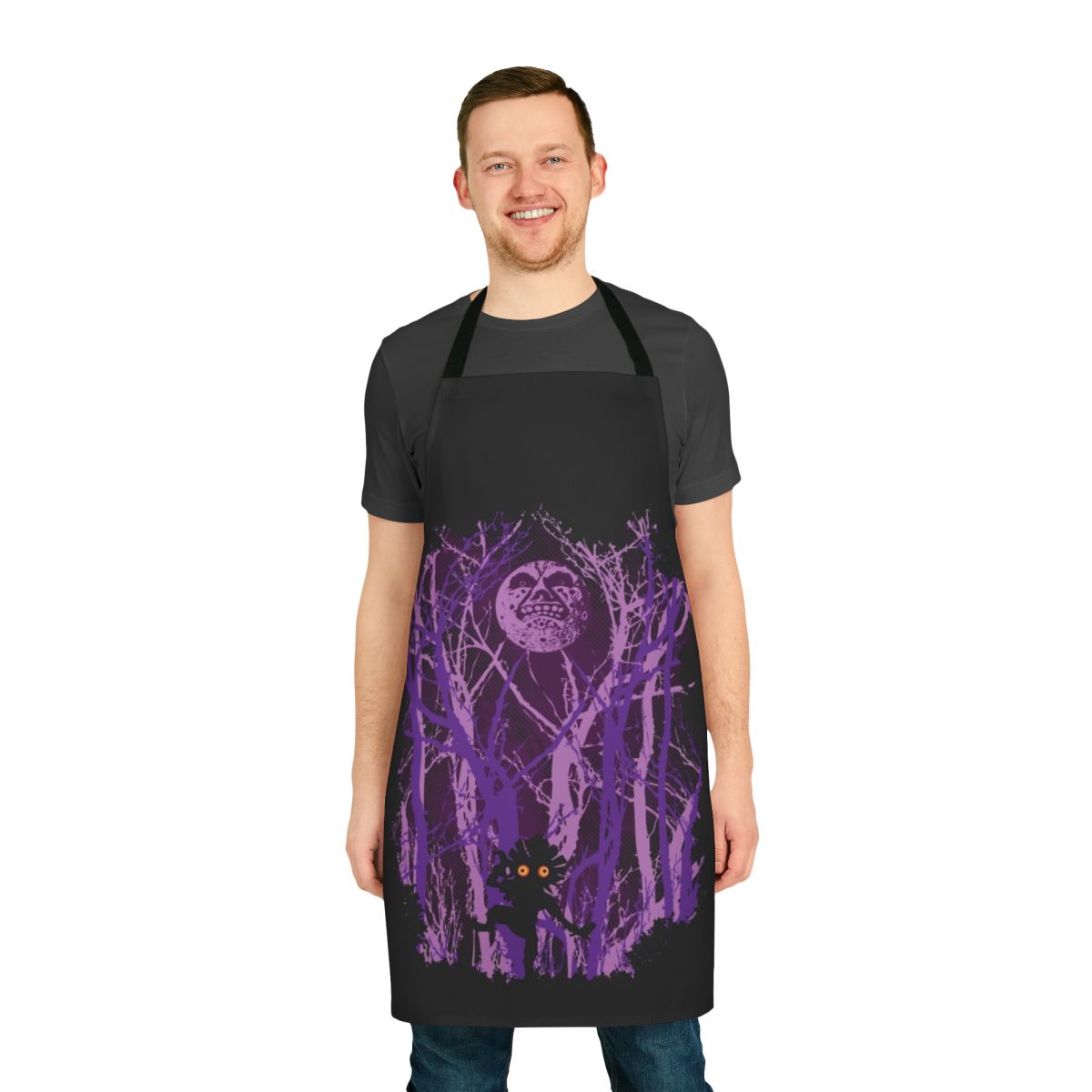 Apron with a whimsical forest and moon design, perfect for fans of adventure and fantasy