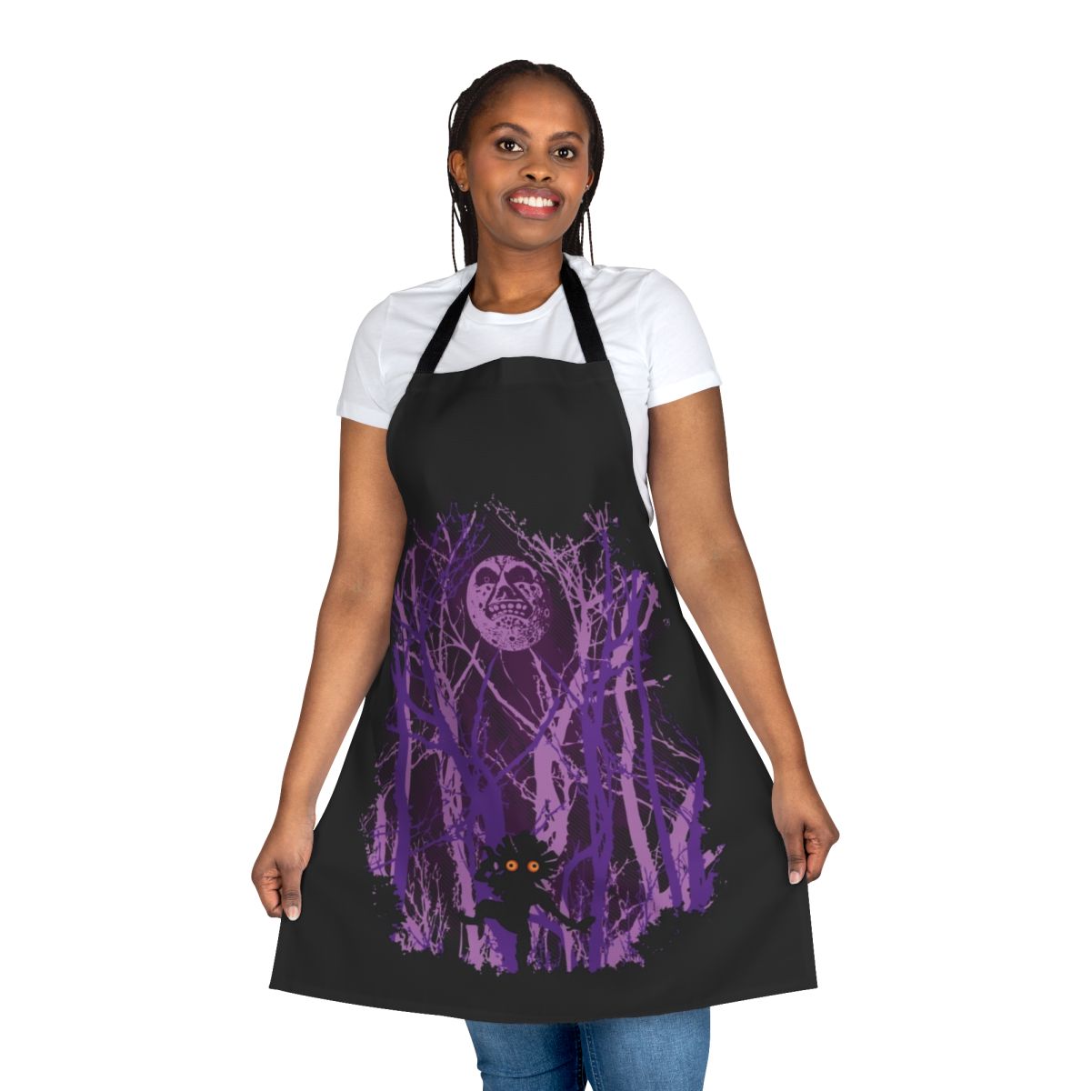 Apron with a whimsical forest and moon design, perfect for fans of adventure and fantasy
