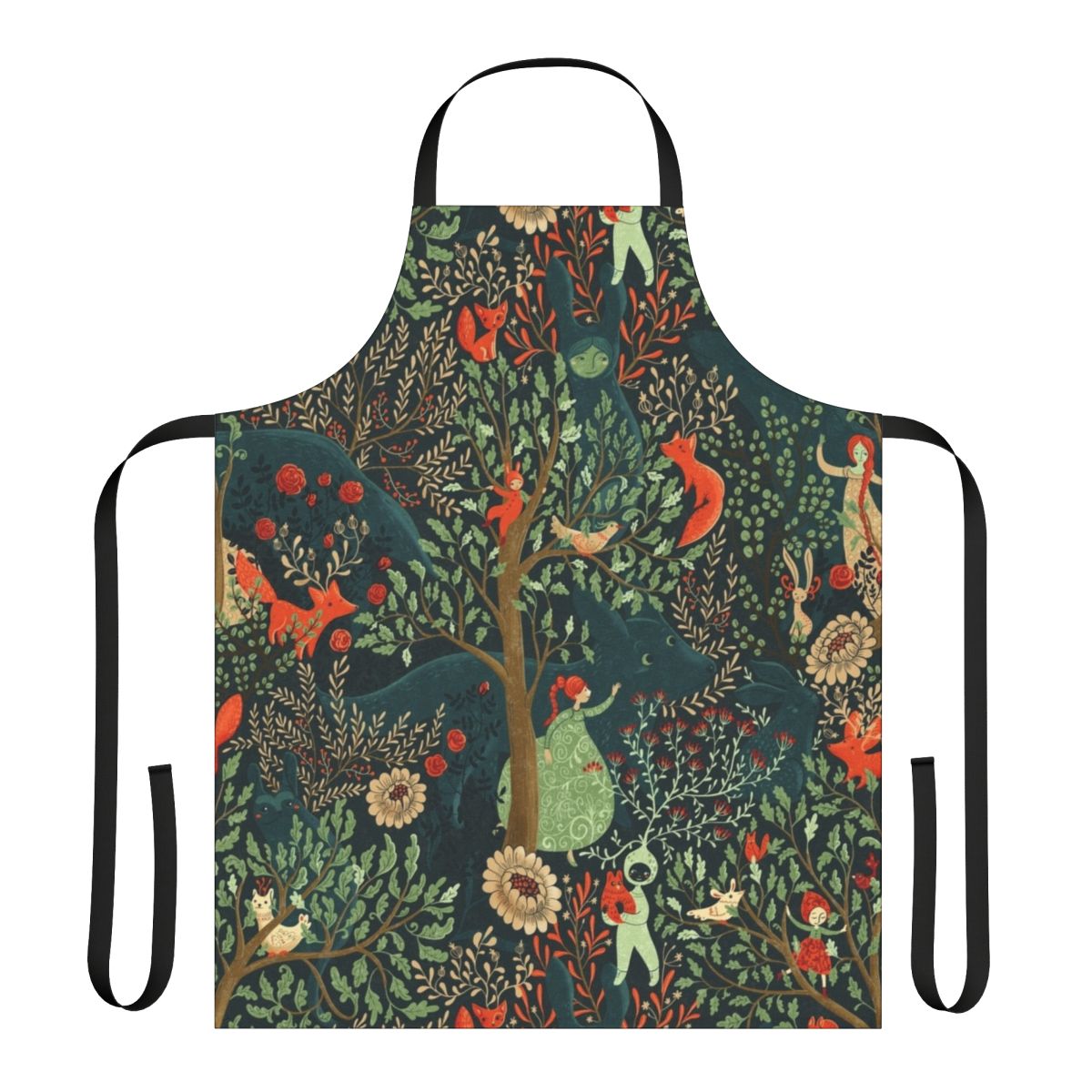 Whimsical apron with enchanted forest and woodland creatures pattern