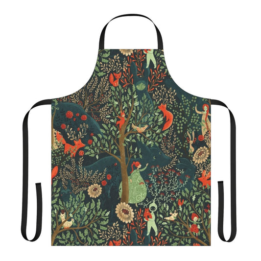 Whimsical apron with enchanted forest and woodland creatures pattern