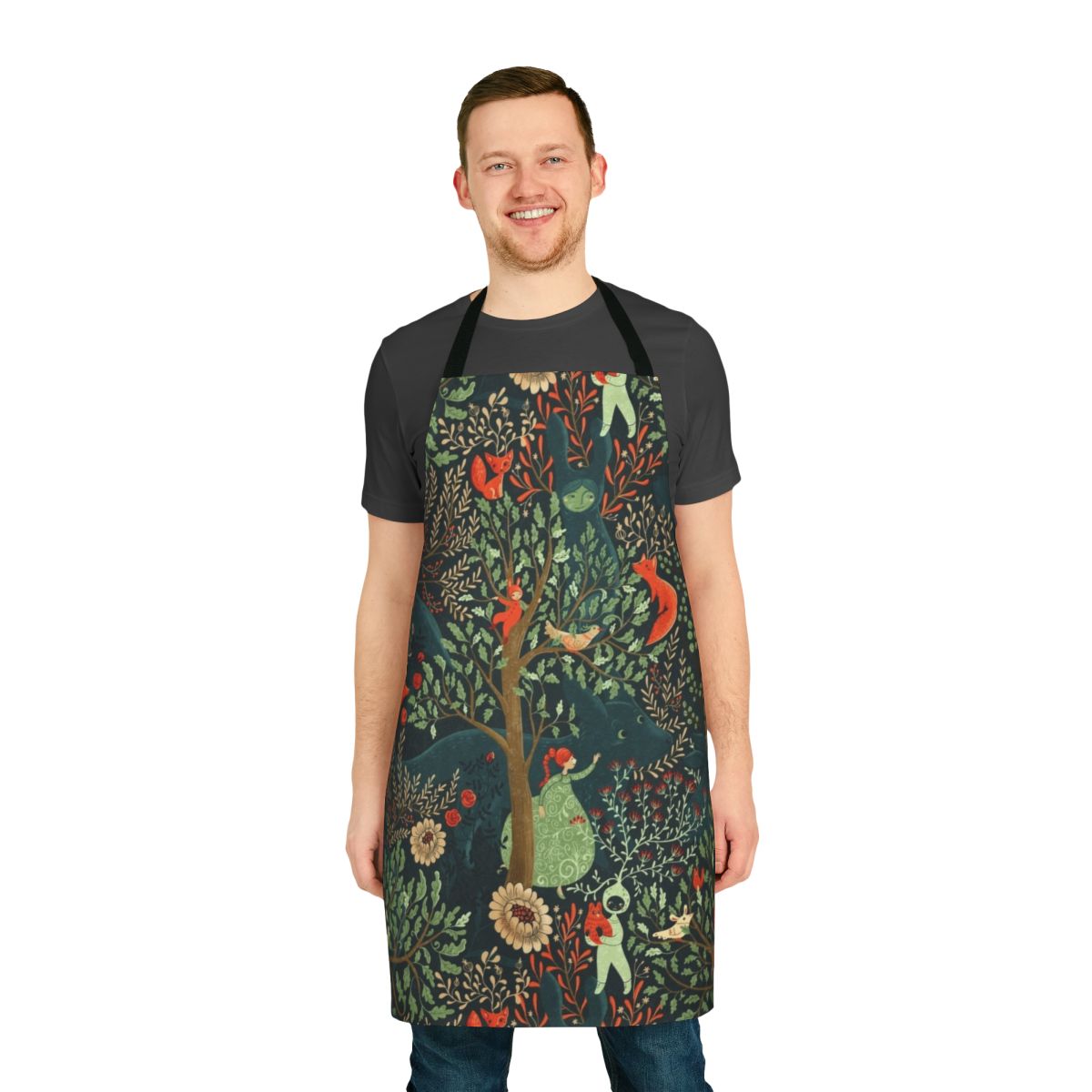 Whimsical apron with enchanted forest and woodland creatures pattern