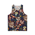 Unisex tank top featuring a forest mushroom design