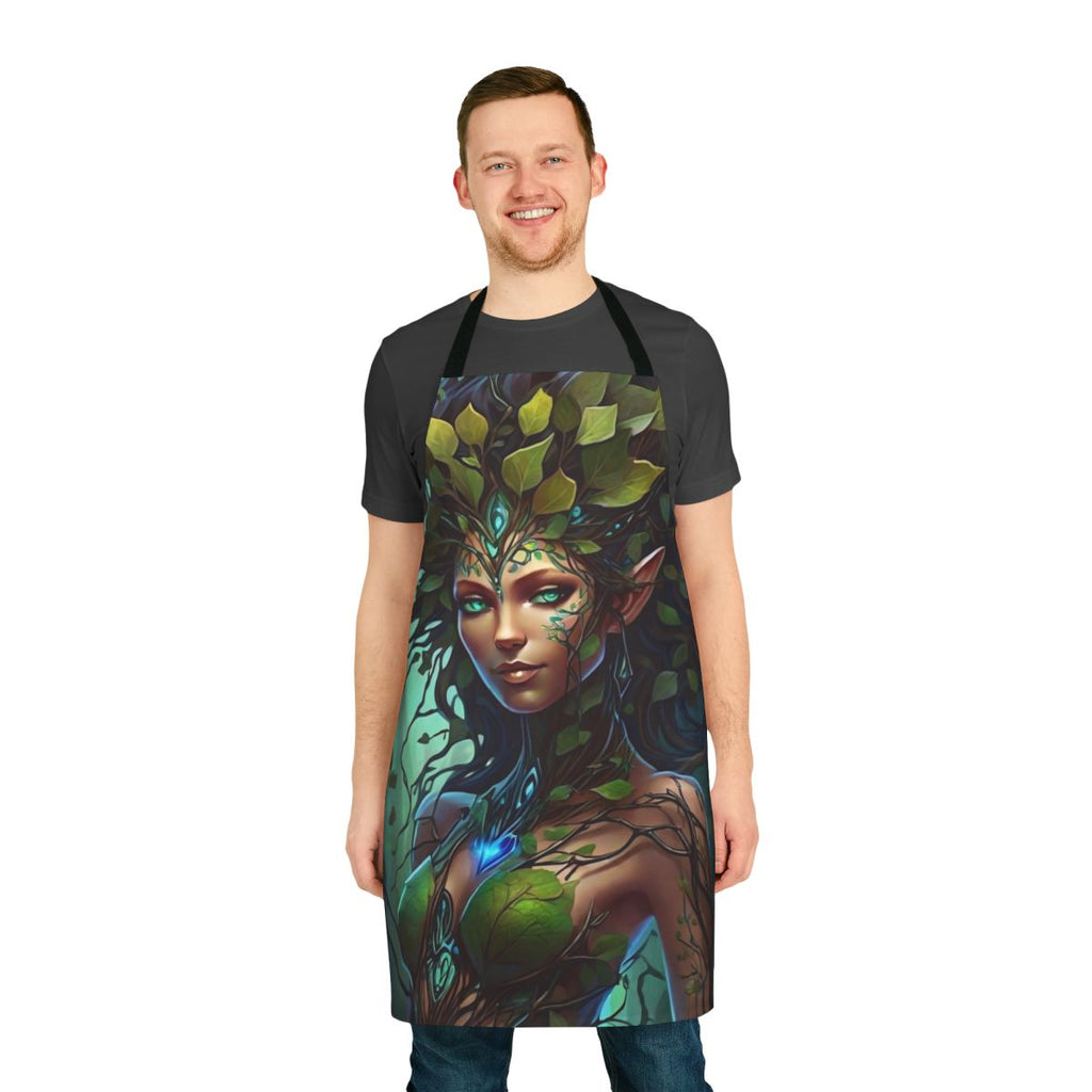 Vibrant and whimsical apron featuring a forest nymph design