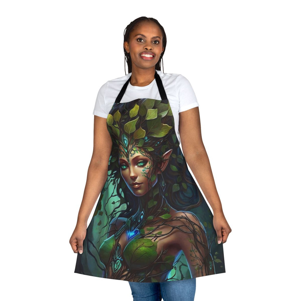 Vibrant and whimsical apron featuring a forest nymph design