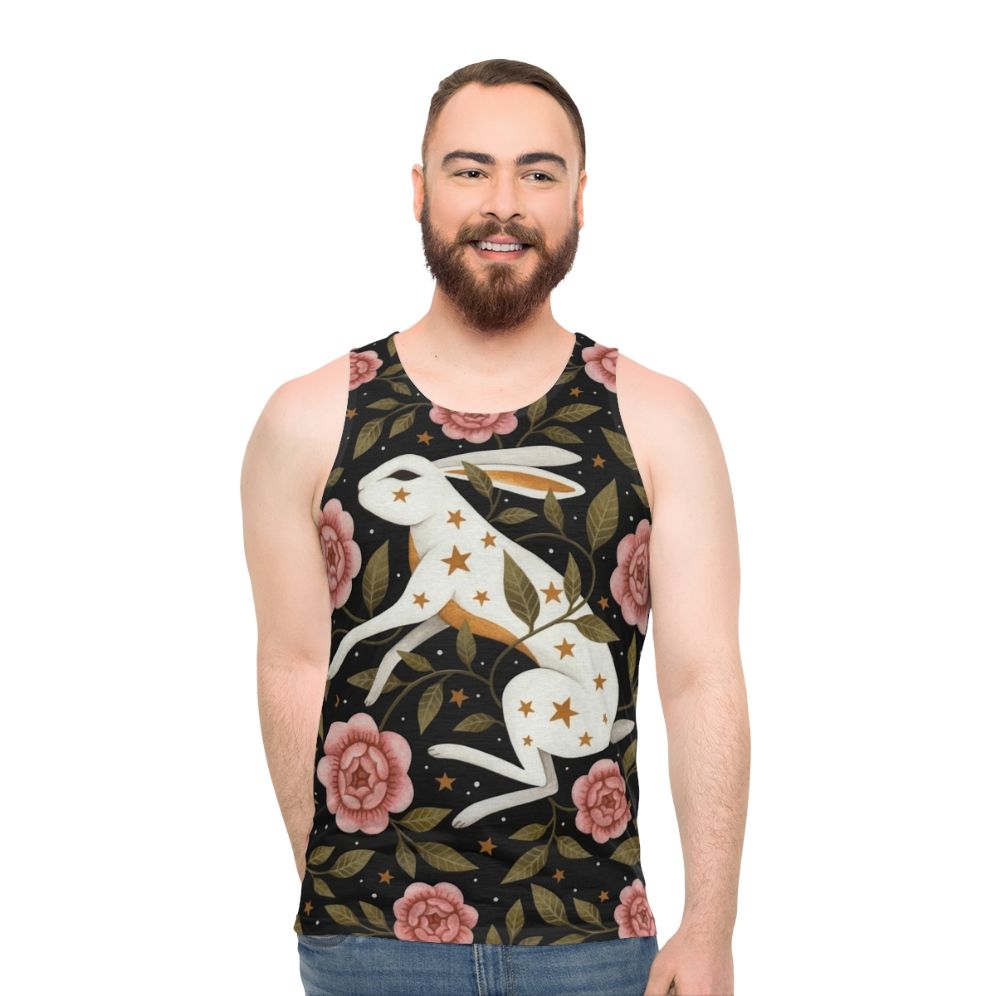 Unisex tank top with enchanted nature and floral design